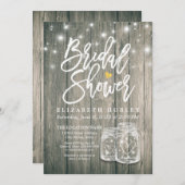 Brautparty Rustic Wood Mason Jar String Lights Einladung (Vorne/Hinten)