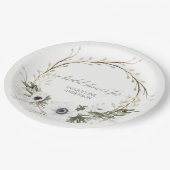 Brautparty Rustic Wreath Anemone Twig Wreath Pappteller (Schrägansicht)