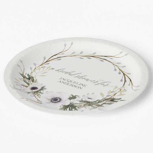 Brautparty Rustic Wreath Anemone Twig Wreath Pappteller (Schrägansicht)