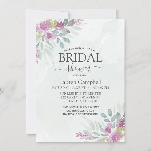 Brautparty Rustikale Aquarellfarben Eukalyptus Einladung (Vorderseite)