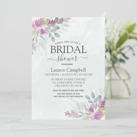 Brautparty Rustikale Aquarellfarben Eukalyptus Einladung (Stehend Vorderseite)