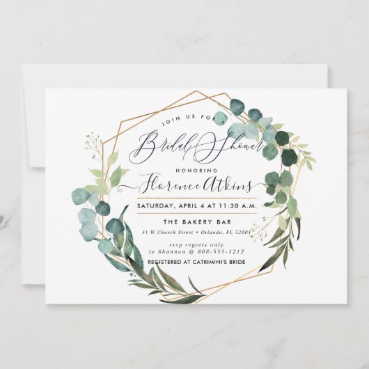 Brautparty Rustikale Eukalyptus Grüne Einladung (Vorderseite)