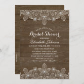 Brautparty-rustikale hölzerne Spitze-elegantes Einladung (Vorne/Hinten)