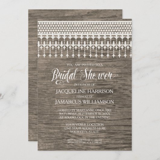 Brautparty Rustikale Holzzaun Spitzen Typografie Einladung (Vorne/Hinten)