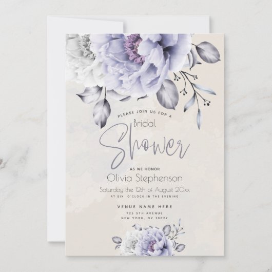 Brautparty | Rustikale Lilac - und Alabaster - Peo Einladung (Vorderseite)