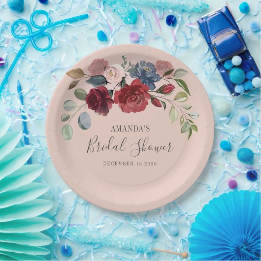 Brautparty Rustikaler Burgund Blütenstaub Pappteller (Party)