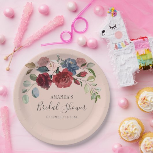 Brautparty Rustikaler Burgund Blütenstaub Pappteller (Party)