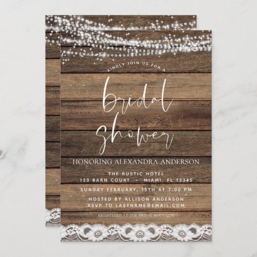 Brautparty Rustikales Bauernhaus Holz Einladung (Vorne/Hinten)