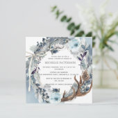 Brautparty Rustikales blaues Blumenwasser Einladung (Stehend Vorderseite)
