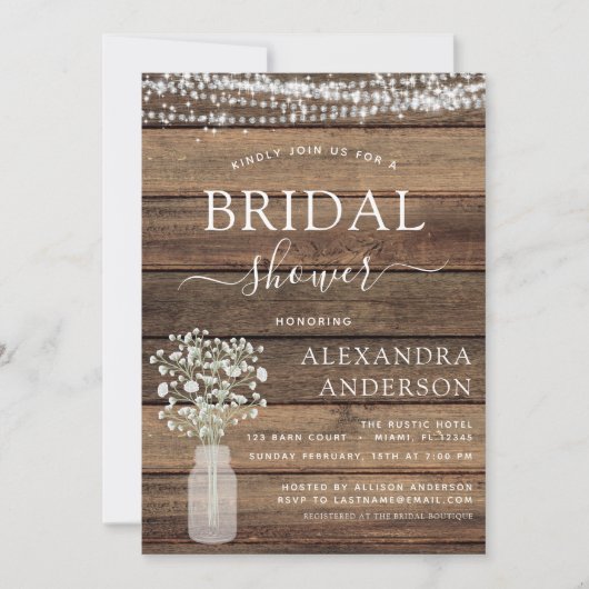 Brautparty Rustikales Gipskraut String Lights I Einladung (Vorderseite)