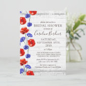 Brautparty Rustikales Holz und Roter Mohn Land Einladung (Stehend Vorderseite)