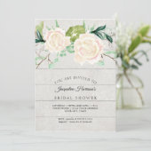 Brautparty Rustikales Holz Wasserfarbe Elfenbeinfa Einladung (Stehend Vorderseite)