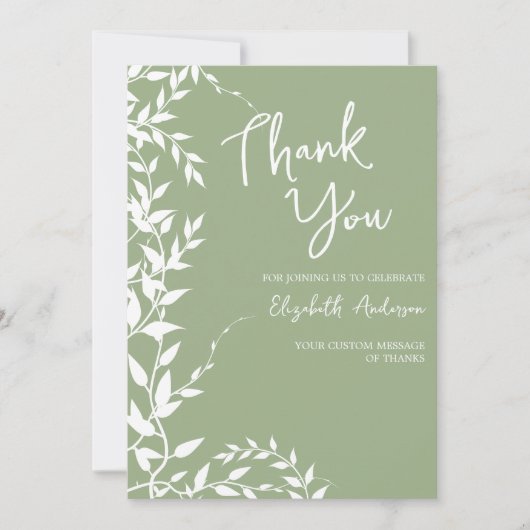 Brautparty "Sage Green Botanical Blätter" Dankeskarte (Vorderseite)