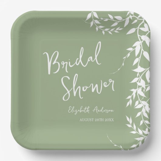 Brautparty "Sage Green Botanical Blätter" Pappteller (Vorderseite)