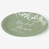 Brautparty "Sage Green Botanical Blätter" Pappteller (Schrägansicht)