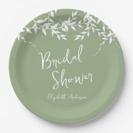 Brautparty "Sage Green Botanical Blätter" Pappteller (Vorderseite)