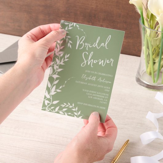 Brautparty "Sage Green Botanical Blätter" Pergament Einladungen (Handgehalten)