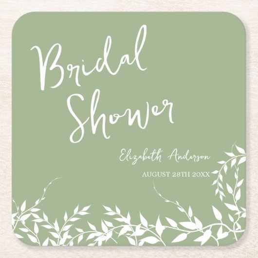 Brautparty "Sage Green Botanical Blätter" Rechteckiger Pappuntersetzer (Vorderseite)