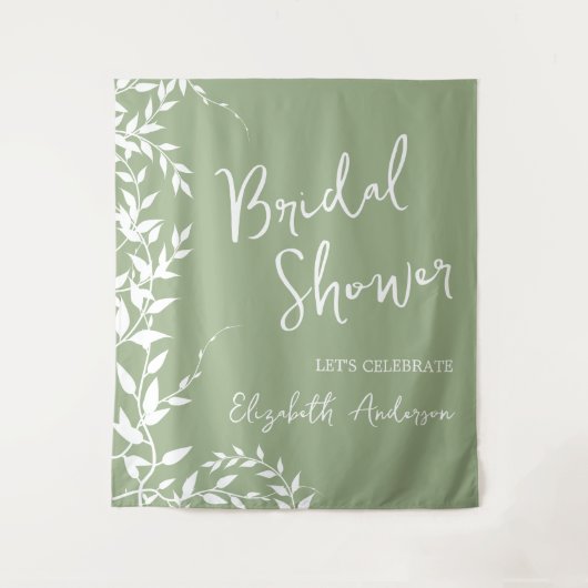 Brautparty "Sage Green Botanical Blätter" Wandteppich (Vorderseite)