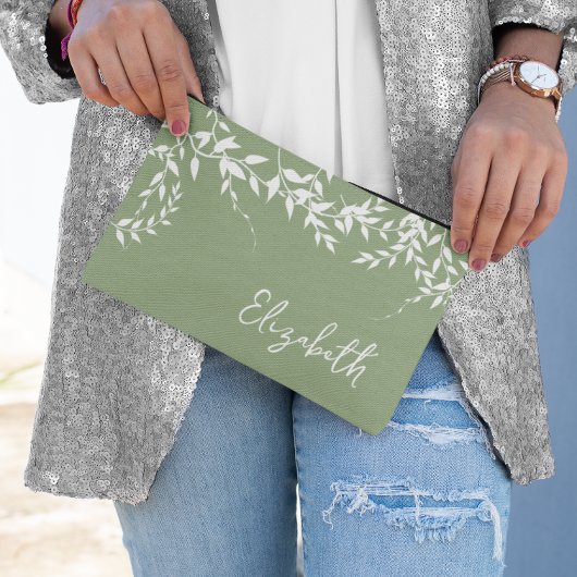 Brautparty "Sage Green Botanical Blätter" Zubehörtasche