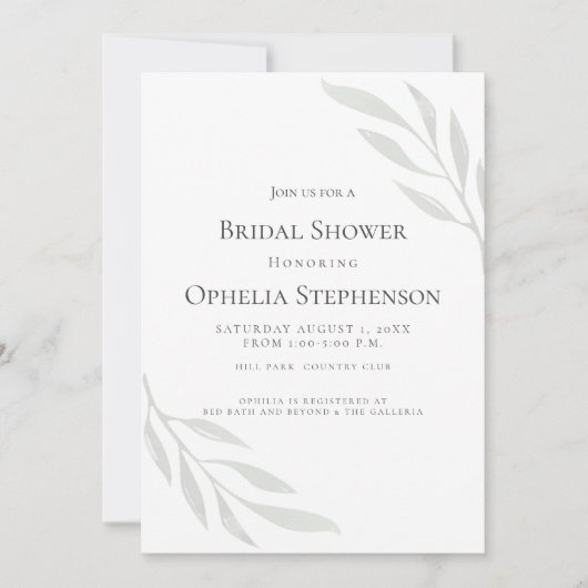 Brautparty | Sage Green Olive Branch Watercolor Einladung (Vorderseite)