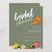 Brautparty Sage Green PIZZA Moderner Chic Einladung (Vorne/Hinten)
