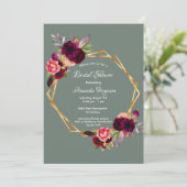 Brautparty Salbeigrün, geometrisch bordeauxrot Einladung (Stehend Vorderseite)