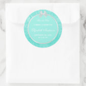 Brautparty Save the Date Aqua Damask White Bow Runder Aufkleber (Tasche)
