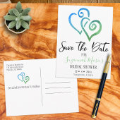 Brautparty Save the Date Blaues grünes Herz Ankündigungspostkarte
