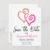 Brautparty Save the Date Orange Pink Hearts Ankündigungspostkarte (Vorne/Hinten)