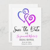 Brautparty Save the Date Pink Blue Hearts Annou Ankündigungspostkarte (Vorne/Hinten)