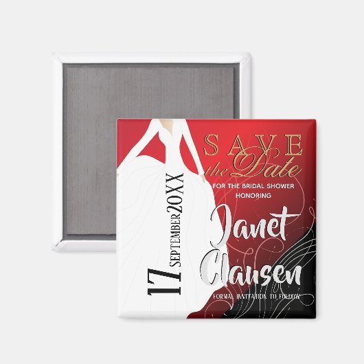 Brautparty - Save the Date - Rot Magnet (Vorderseite/Rückseite)