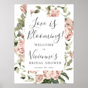 Brautparty-Schild 'Pink Floral Love is Blooming' Poster