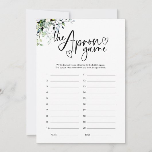 Brautparty Schürze Memory Game Einladung (Vorderseite)