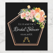 Brautparty Schwarz Rosa Blumengeometrie Weinetikett (Einzelnes Label)