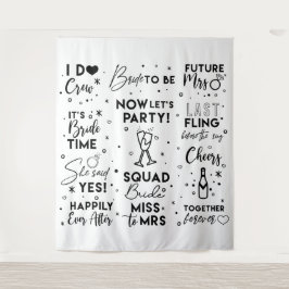 Brautparty Schwarz-Text-Fotokabine Backbanner Wandteppich