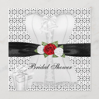 Brautparty Schwarz-weiß Corset Rote Rose Blume Einladung