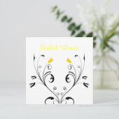 Brautparty Schwarz-Weiß-Gelbe Flora Einladung (Stehend Vorderseite)