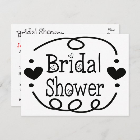 Brautparty Schwarz-Weiß-Herz-Einladung Einladungspostkarte (Vorne/Hinten)