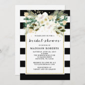 Brautparty Schwarz-Weiß Streifen Blume Einladung (Vorne/Hinten)