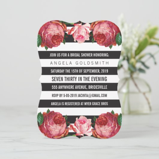 Brautparty Schwarz-Weiß Streifen Einladung (Stehend Vorderseite)