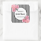 Brautparty Schwarz-weiße Streifen rosa Blume Quadratischer Aufkleber (Tasche)