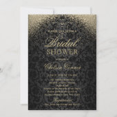 Brautparty - Schwarzer Damast und Gold-Glitzer Einladung (Vorderseite)
