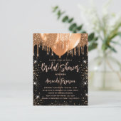 Brautparty Schwarzer Glitzer Ballons glamorou Einladungspostkarte (Stehend Vorderseite)