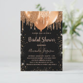 Brautparty Schwarzer Glitzer Ballons Luxus Einladung (Stehend Vorderseite)