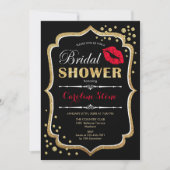 Brautparty - Schwarzes Rotes Gold Einladung (Vorderseite)