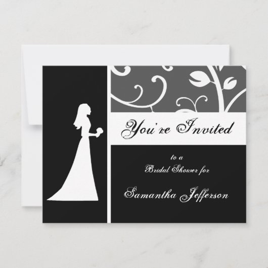 Brautparty, Schwarzweiss-Reben Einladung (Vorderseite)