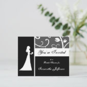 Brautparty, Schwarzweiss-Reben Einladung (Stehend Vorderseite)