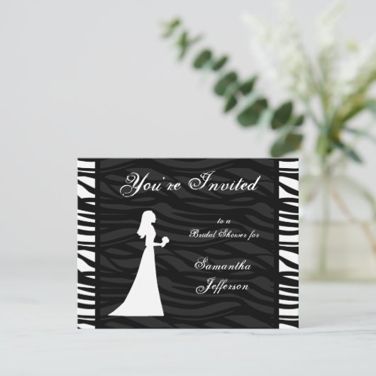 Brautparty, Schwarzweiss-Zebra-Streifen Einladung (Stehend Vorderseite)