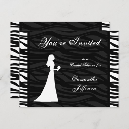 Brautparty, Schwarzweiss-Zebra-Streifen Einladung (Vorne/Hinten)